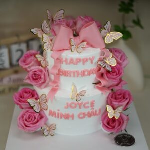 Bánh Kem 2 Tầng Nơ Và Hoa Hồng TP 3054
